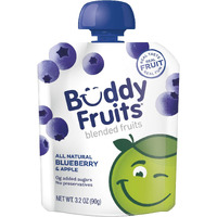 Buddy Fruits Snacks To Go Blueberry Unsweetened Applesauce 3.2Oz Pouch (18Pk) Gluten-Nut-Dairy-Preservatives-Bpa Free, Non Gmo, Kosher