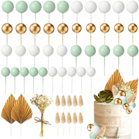53 Pcs Boho Cake Topper Mini Balls Cake Toppers Foam Balloon Cake Toppers Palm Leaves Artificial Dried Flower Cake Toppers For Baby Shower Birthday Wedding Cake Decoration (Gold)
