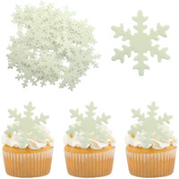 Gyufise 50Pcs White Edible Cupcake Toppers Snowflakes Cake Decoration For Christmas Winter Frozen Birthday Party Supplies