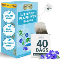 Leaflea Blue Butterfly Pea Flower Tea Bags | Blue Pea Flower Tea For Relaxation, Mocktails, And Food Coloring. Pea Tea Butterly Flower, Herbal Blue Butterfly Tea, Caffeine-Free, Suger-Free | 40 Bags