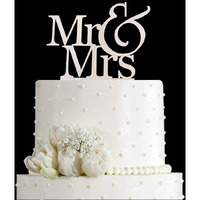 Mr And Mrs Cake Topper, Bride And Groom Sign Wedding Engagement Cake Toppers Decorations (Mirror Silver Acrylic)