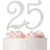25 Cake Topper - Premium Silver Metal - 25Th Birthday Or Anniversary Party Sparkly Rhinestone Decoration Makes A Great Centerpiece - Now Protected In A Box