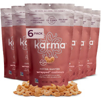 Cocoa Dusted Wrapped Whole Cashews By Karma Nuts, Lightly Sweetened, Air Roasted With Natural Skins, 2X More Fiber, Peanut-Free Facility, Kosher, Everyday Nut Snack, 7Oz Resealable Bag - 6 Pack