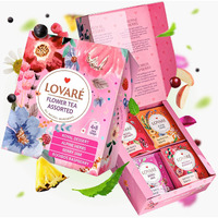 Lovare Flower Assorted Tea Variety Pack 32 Pack, 4 Tastes - Made In Ukraine - Tea Bags Individually Wrapped - Royal Dessert, Alpine Herbs, Berry Jam, Rooibos Raspberry Assorted Tea Bags Variety Pack