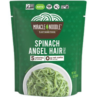 Miracle Noodle Spinach Angel Hair Pasta - Ready-To-Eat Plant Based Shirataki Noodles, Keto, Vegan, Gluten-Free, Paleo, Konjac Noodles, Low Calorie & Carb Pasta, Soy Free, Non-Gmo - 7 Oz, 1-Pack
