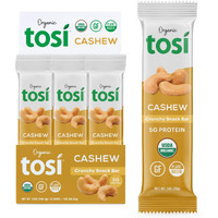 Tosi Cashew Protein Bars, Plant Based With Nuts, Gluten-Free Crunchy Snacks, Vegan, Organic, Flax & Chia Seeds, Soy-Free, Omega 3S, 5G Protein, 1 Oz, 12-Pack