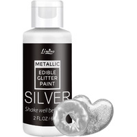 Edible Glitter Paint - 2 Fl.Oz Food Grade Metallic Glitter Cake Paint For Cake Decorating, Baking, Cupcakes - Shimmer Art Decorative Liquid Edible Paint Food Coloring For Fondant, Donuts (Silver)