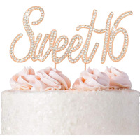 16 Cake Topper - Premium Rose Gold Metal - Sweet 16 Birthday Party Sparkly Rhinestone Decoration Makes A Great Centerpiece - Now Protected In A Box