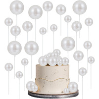 30Pcs Glitter Balls Cake Topper Foam Ball Cake Picks Mini Balloon Diy Cake Insert Topper Decoration For Baby Shower Wedding Anniversary Kids Birthday Graduation Party Cake Decorations Light White