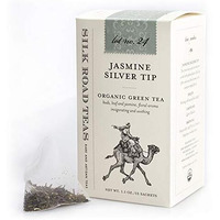 Silk Road Teas, Organic Jasmine Silver Tip Tea, Organic Green Tea, Artisan And Fair Trade, Floral Aroma, Invigorating & Savory Flavors, 15 Non-Gmo Biodegradable Corn Silk Tea Bags