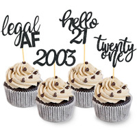 24 Pack Glitter 21St Birthday Cupcake Toppers For Celebrating Twenty-One Years Old Birthday Party Decorations (Black Glitter)