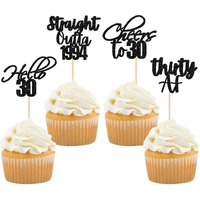 Gyufise 48 Pack Black Glitter Hello 30 Cupcake Toppers Glitter Thirty Cheers To 30 Straight Outta 1994 Cupcake Picks For 30Th Birthday Anniversary Party Cake Decorations Supplies