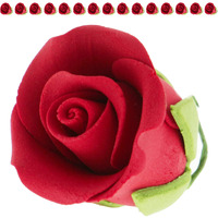 Global Sugar Art Tea Rose Sugar Cake Flowers, Red With Green Calyx, Small 1 Inch, 15 Count By Chef Alan Tetreault