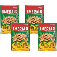 Emerald Nuts, Honey Glazed Cashews, 5 Oz, Resealable Bag (Pack Of 4)