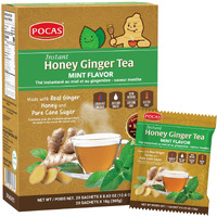 Pocas Honey Ginger Tea - Instant Tea Powder Packets With Mint & Ginger Honey Crystals Tea, Non-Gmo/Gluten Free/Caffeine Free Tea, 20 Count