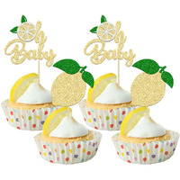24Pcs Lemon Oh Baby Cupcake Toppers Glitter Fruit Theme Oh Baby Lemonade Party Cupcake Picks For Lemon Theme Baby Shower Kids Boys Girls Birthday Party Cake Decorations Supplies