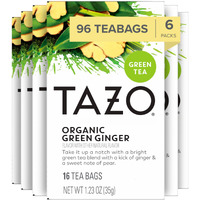 Tazo Organic Green Ginger Tea Bags, Green Tea, 96 Total Tea Bags (16Ct - Pack Of 6)