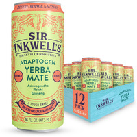 Sir Inkwell's Adaptogen Yerba Mate | Healthful Energy Organic Caffeine | 300Mg Ashwagandha Reishi Ginseng | Immunity Stress Support | Non-Gmo Vegan | Blood Orange & Mango 16Oz 12Pk