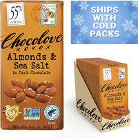 Chocolove Almonds & Sea Salt Dark Chocolate Bars | 55% Cocoa | Crunchy Almonds With A Salty Twist | Premium Belgian Dark Chocolate | Non-Gmo, Dairy & Gluten-Free, 3.2 Oz Bar (12 Pack)