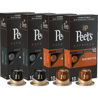 Peet's Coffee, Dark Roast Espresso Capsules Variety Pack, Intensity 10-11, 40 Count (4 Boxes Of 10 Espresso Pods)