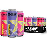 Rockstar Recovery Non-Carbonated Energy Drink, 3 Flavor Variety Pack (Raspberry Lemonade, Berryade, Strawberry Lemonade), 16 Fl Oz Cans (12 Pack), 160Mg Caffeine, B Vitamins, Electrolytes