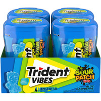 Trident Vibes Sour Patch Kids Blue Raspberry Sugar Free Gum, 4-40 Piece Bottles (160 Total Pieces)