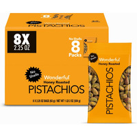 Wonderful Pistachios No Shells, Honey Roasted Nuts, 2.25 Ounce Bag (Pack Of 8), Protein Snacks, Gluten Free, Healthy Snack
