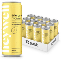 Heywell Sparkling Adaptogenic Water Energy And Focus, Lemon Fizz Flavor 12 Fluid Ounce (Pack Of 12) - Caffeinated, Organic, Non Gmo, Vegan, Gluten Free, Dairy Free