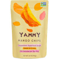 Yammy Dried Mango Chips Like Freeze Dried Fruit, No Sugar Added Crispy Dry Slices Of Mangoes, Unsweetened Dehydrated 1 Ingredient Healthy Snack, Low Calorie Vegan Gluten Free, Individual Pack (3.9Oz)