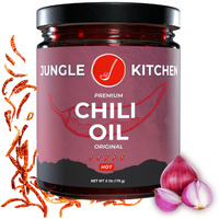 Jungle Kitchen Spicy Crunchy Garlic Chili Oil Vegan & Gluten-Free - Spicy Chili Crisp- Crunchy Garlic Chilli Oil Spicy Great Sauce & Toppings For Meats, Stir Fry, Vegetables, 6Oz