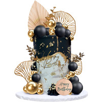 Boho Cake Topper Happy Birthday Cake Decorations With Balls Eucalyptus For Wedding Baby Shower Boys Girls Birthday Themed Party Supplies (Black)