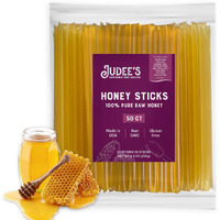 Judees Pure Raw Honey Sticks - 50 Count - On-The-Go Snacks - Delicious And 100% Gluten-Free - Great For Tea, Coffee, And Desserts (7-Inch Straws)
