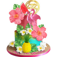 Flamingo Cake Toppers Summer Cake Decorations Pineapple And Hibiscus Flower Palm Leaf Cake Toppers For Tropical Hawaiian Beach Luau Themed Party Supplies (Style 1)