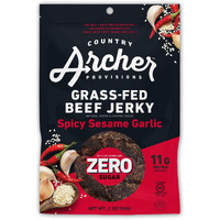 Country Archer Grass Fed Beef Jerky - Zero Sugar Beef Jerky, Sugar Free Beef Jerky Snack Pack, Beef Jerky Bulk, Individual Beef Jerky Packs, Gluten Free, Paleo - Spicy Sesame Garlic, 2 Oz (Pack Of 6)