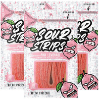 Sour Strips Flavored Sour Candy Strips, Deliciously Sour Chewy Candy Belts, Vegetarian Candies, 3 Pack (Pink Lemonade (3-Pack))