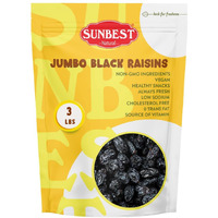 Sunbest Natural Jumbo Raisins Black 48 Oz (3 Lbs) - Plump & Juicy, Rich In Healthful Nutrients & Dietary Fiber - Resealable Bag - Ideal For Snacking, Cooking & Baking - Long Lasting Freshness