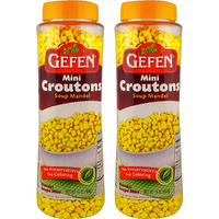 Gefen Mini Croutons Soup Mandel 14Oz (2 Pack) Toasted Soup Crackers In A Resealable Container, No Preservatives, No Coloring, Certified Kosher