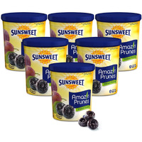 Sunsweet Amazin' Pitted Prunes - Dried Prunes Pitted Unsweetened - Gluten Free, Vegan, Low Fat - Fiber & Minerals - 16 Oz Canister X 6 Pack