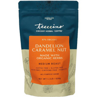 Teeccino Dandelion Caramel Nut Herbal Coffee - Caffeine-Free Coffee Alternative With Prebiotics, Gluten Free, Acid Free - Medium Roast, 500 Grams