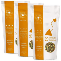 Sugimoto Tea Japanese Matcha Genmaicha Tea Bags 20 Count Pack Of 3, Matcha And Roasted Rice Green Tea Blend Made In Shizuoka Japan
