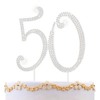 50 Cake Topper 50Th Anniversary Birthday Wedding Diamond Cake Topper For Women 50 Sparkle Bling Rhinestone Cake Decoration Party Supplies Keepsake, Silver