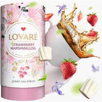 Lovare Strawberry Marshmallow Loose Leaf Tea 80 G - Made In Ukraine - Green Tea, Strawberry, Cornflower Petals - Gift Box With 15 Paper Filters
