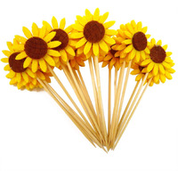 Honbay 24Pcs Cute Sunflower Cupcake Toppers Fruit Picks Cake Decorations