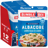 Bumble Bee Solid White Albacore Tuna In Water, 2.5 Oz Pouch (Pack Of 12) - Wild Caught Tuna - 16G Protein Per Serving, High In Omega-3S - Non-Gmo, Gluten Free, Kosher - No Draining Required