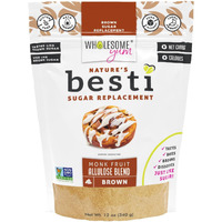 Wholesome Yum Besti Natural Brown Sugar Substitute - Keto Brown Monk Fruit Sweetener Blend With Allulose (No Erythritol) - Non Gmo, Zero Carb, Zero Calorie, Sugar Free, No Aftertaste (12 Oz)