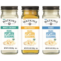 Watkins Popcorn Seasoning Multi-Flavor Variety Pack, 3-Pack (1 White Cheddar 3.3 Oz., 1 Butter/Salt 5.3 Oz., 1 Ranch 3.6 Oz.)
