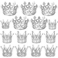 Ayfjovs Silver Crown Cake Topper, 15 Pieces 3 Size Mini Crown Tiny Crown For Cake Topper, Silver Crowns For Flower Arrangements Mother's Day Women Lady Girl Wedding Baby Shower Birthday Party