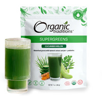 Organic Traditions Super Greens Powder Superfood With Turmeric, Cucumber Melon Flavored Organic Greens Superfood Powder, 200G / 7Oz Bag