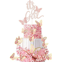 Glitter Double Sided Baby Shower Cake Topper Girl Set,Assembled Rose Gold It's A Girl Cake Toppers And 20 Pieces Pink Butterflies Cupcake Toppers Decorations For Baby Shower Girl Party Decor Favors