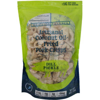 Keto-Friendly Pickle Flavor Pork Rinds (Dill Pickle, 8Oz Bag); Pork Crisps Fried In Coconut Oil, Zero Carb Snack